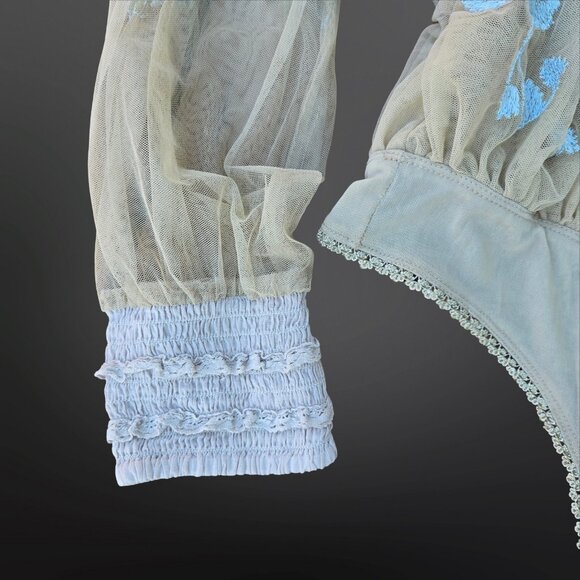 Free People Blue and Gray Embroidered Bodysuit - Picture 3 of 10